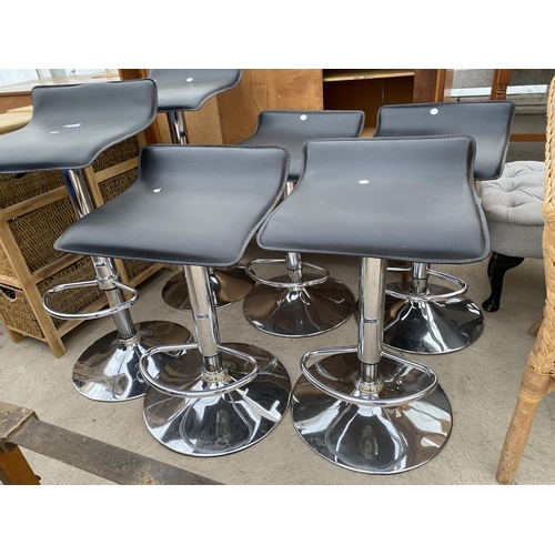 2607 - SIX PUMP ACTION KITCHEN STOOLS ON POLISHED CHROME BASES