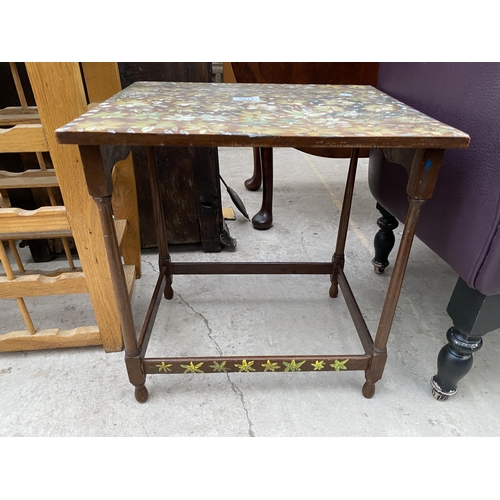 2613 - A SMALL HAND PAINTED MAHOGANY TABLE, 16.5X14