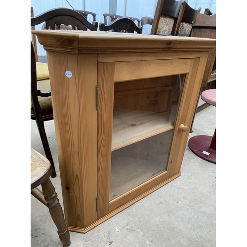 2622 - A PINE GLASS FRONTED CORNER CUPBOARD, 34