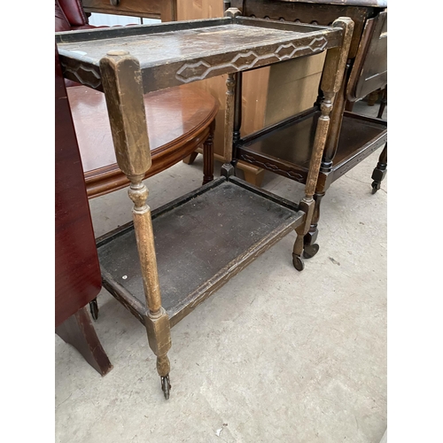 2632 - A DROP-LEAF TABLE AND TWO TROLLEYS