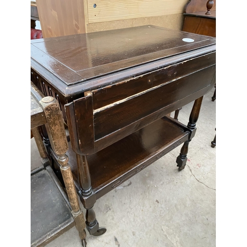 2632 - A DROP-LEAF TABLE AND TWO TROLLEYS