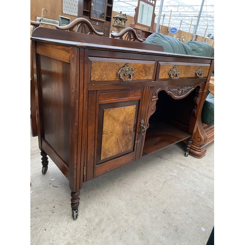 2641 - A VICTORIAN WALNUT WASHSTAND WITH OPEN BASE, CUPBOARD AND TWO DRAWERS, 43.5