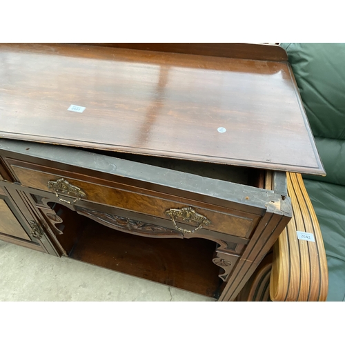 2641 - A VICTORIAN WALNUT WASHSTAND WITH OPEN BASE, CUPBOARD AND TWO DRAWERS, 43.5