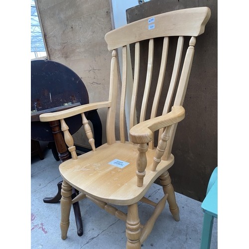 2660 - A BEECH FARMHOUSE STYLE ARMCHAIR