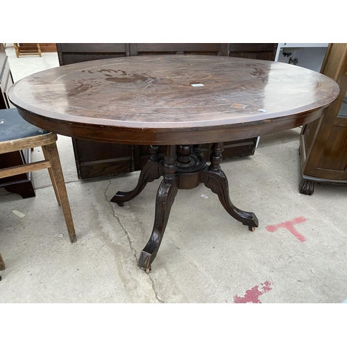 2665 - AN VICTORIAN OVAL WALNUT AND INLAID LOO TABLE, 46 X 33