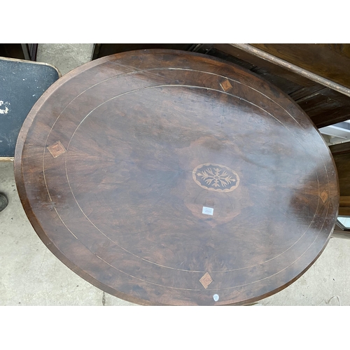 2665 - AN VICTORIAN OVAL WALNUT AND INLAID LOO TABLE, 46 X 33