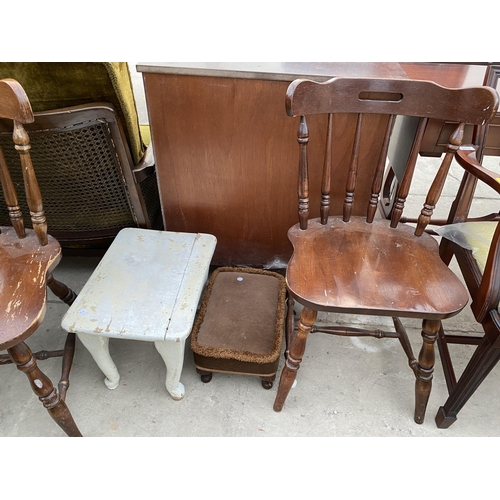 2670 - FOUR VARIOUS DINING CHAIRS AND TWO SMALL STOOLS