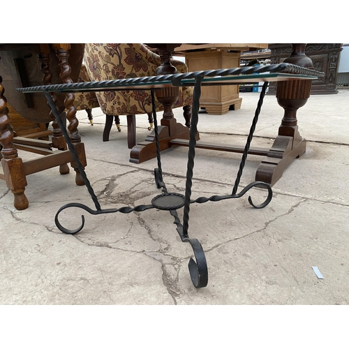 2675 - A WROUGHT IRON COFFEE TABLE WITH INSET MIRRORED TOP, 29X18