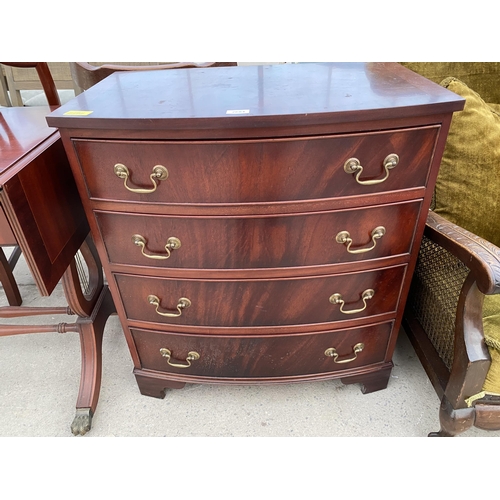 2684 - A MAHOGANY AND CROSSBANDED BOWFRONTED CHEST OF FOUR DRAWERS, 29