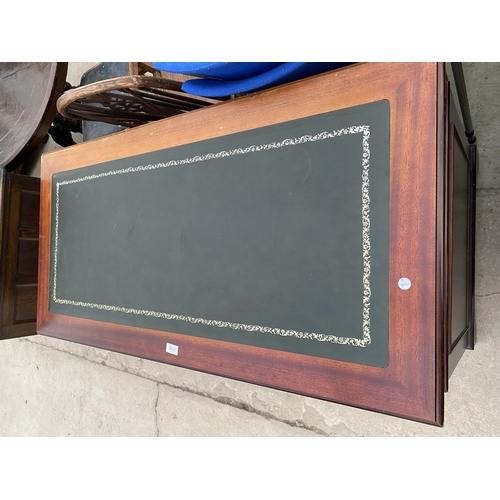 2688 - A MAHOGANY TWIN-PEDESTAL DESK WITH INSET LEATHER TOP AND EIGHT DRAWERS, 48 X 24