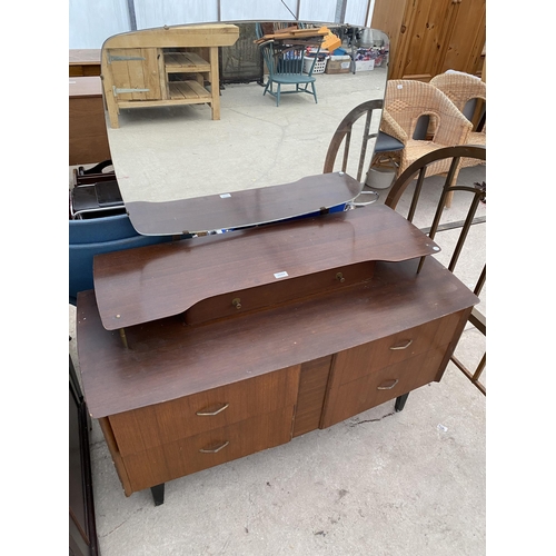 2689 - A RETRO TEAK DRESSING TABLE ENCLOSING FIVE DRAWERS, 47