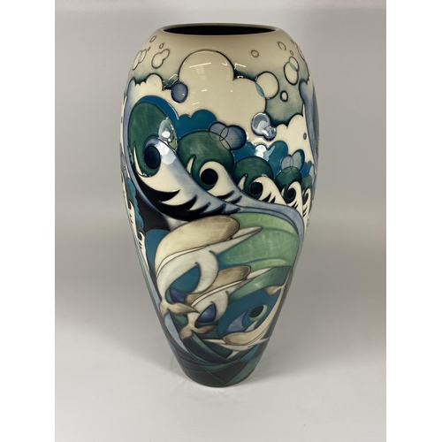 64 - A LARGE MOORCROFT NUMBERED EDITION DOLPHINS PATTERN VASE, NO. 34, HEIGHT 36.5CM