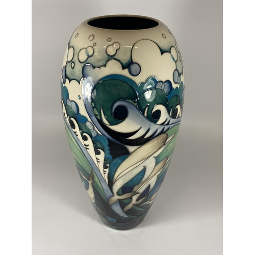 64 - A LARGE MOORCROFT NUMBERED EDITION DOLPHINS PATTERN VASE, NO. 34, HEIGHT 36.5CM