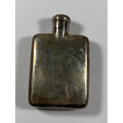 687 - A SMALL HALLMARKED SILVER HIP FLASK, WEIGHT 48G