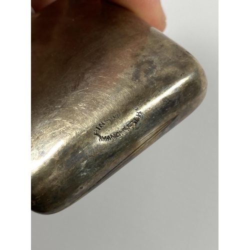 687 - A SMALL HALLMARKED SILVER HIP FLASK, WEIGHT 48G