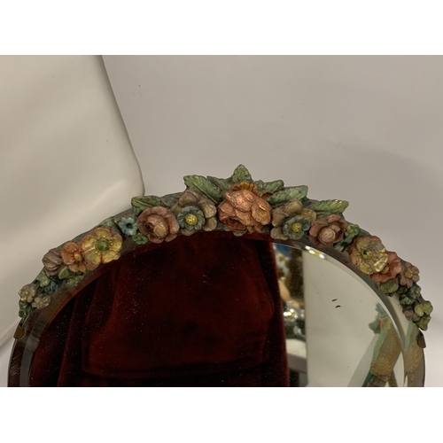 38 - TWO FLORAL DESIGN BARBOLA CIRCULAR MIRROR, DIAMETER OF LARGEST 30CM