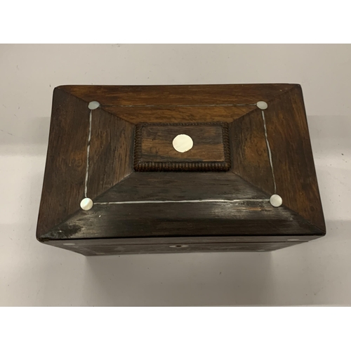 41 - A 19TH CENTURY ROSEWOOD AND MOTHER OF PEARL TEA CADDY