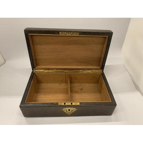 43 - A VINTAGE LEATHER AND BRASS CIGAR BOX