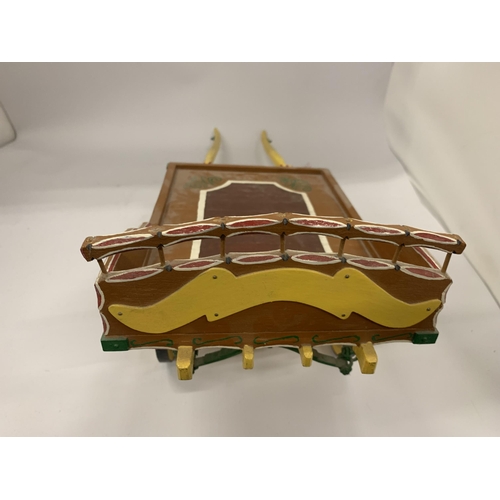 45 - A VINTAGE PAINTED WOODEN ROMANY HORSES CART, LENGTH 45CM