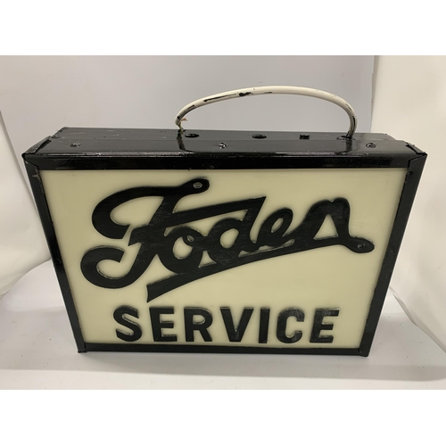 47 - A FODEN SERVICE ILLUMINATED BOX SIGN, 27 X 38 X 10CM