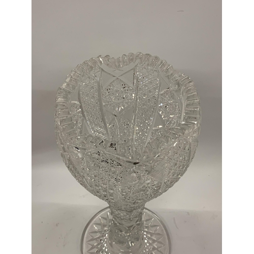 48 - A GOOD QUALITY CUT GLASS BOHEMIAN VASE, HEIGHT 35CM