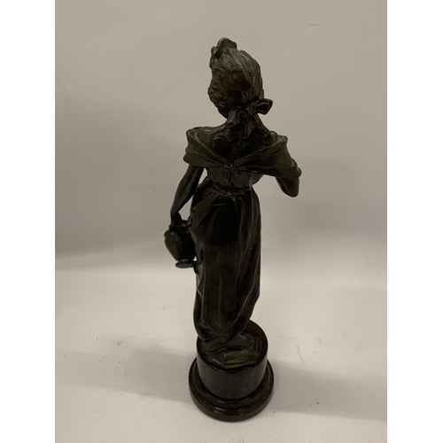 49 - A BRONZE LADY FIGURE, HEIGHT 36.5CM