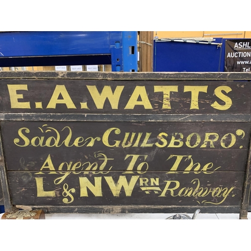 67 - A LARGE VINTAGE E.A WATTS WOODEN RAILWAY SIGN, LENGTH 120CM