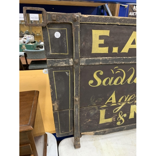 67 - A LARGE VINTAGE E.A WATTS WOODEN RAILWAY SIGN, LENGTH 120CM