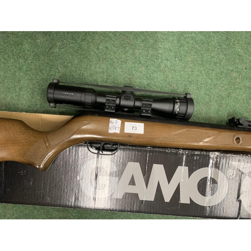 73 - A GAMO HUNTER 440 .22 AIR RIFLE WITH SCOPE AND PELLET TINS