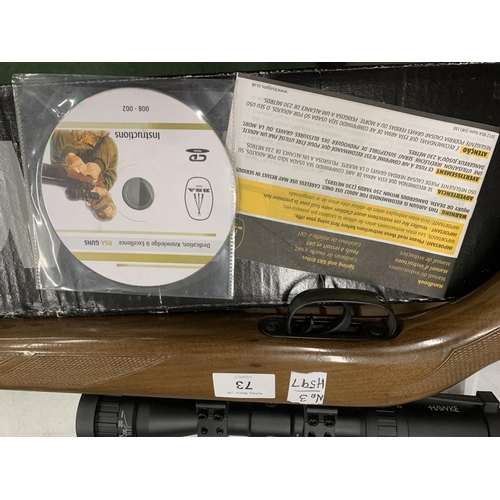 73 - A GAMO HUNTER 440 .22 AIR RIFLE WITH SCOPE AND PELLET TINS