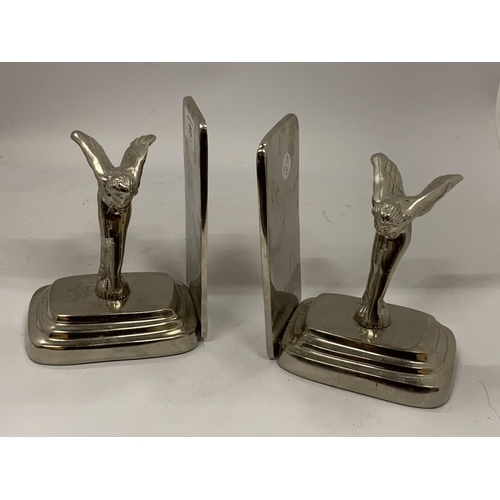 75 - A PAIR OF CHROME STYLE SPIRIT OF ECSTASY BOOKENDS