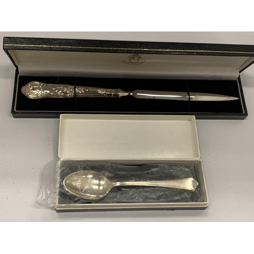 8 - TWO BOXED ITEMS TO INCLUDE A SILVER HANDLED LETTER OPENER & A SILVER TEASPOON