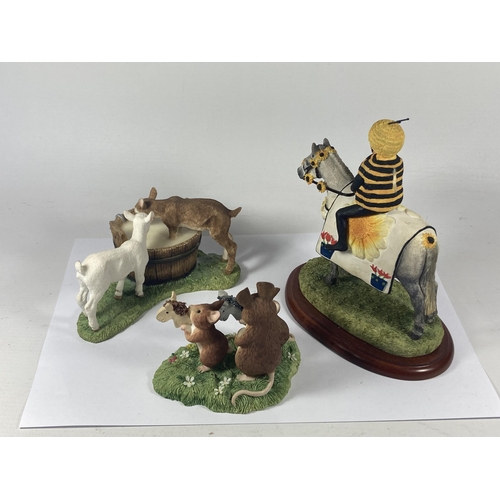 719 - THREE BORDER FINE ART FIGURES TO INCLUDE HOBBY HORSE RACES, KIDS IN MILK AND FANCY DRESS PARADE ON A... 