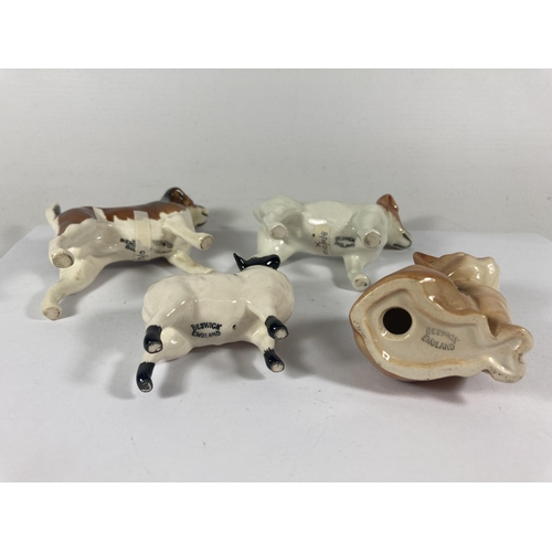 727 - FOUR BESWICK FIGURES TO INCLUDE A JACK RUSSEL, HOUND, A LAMB AND A CAT