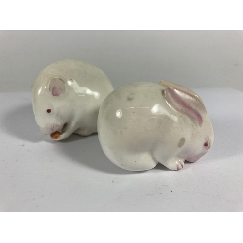 728 - FIVE ITEMS TO INCLUDE A BESWICK WHITE RAT, WHITE RABBIT AND THREE COPENHAGEN RABBITS