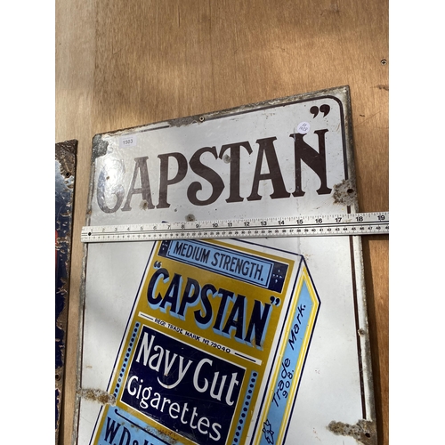 1503 - AN ORIGINAL 'CAPSTAN CIGARETTES SOLD HERE' ENAMEL SIGN (91CM X 46CM)