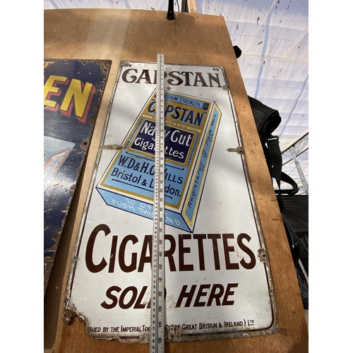 1503 - AN ORIGINAL 'CAPSTAN CIGARETTES SOLD HERE' ENAMEL SIGN (91CM X 46CM)