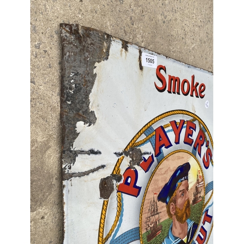 1505 - AN ORIGINAL WHITE 'PLAYERS NAVY CUT TOBACCO AND CIGARETTES' ENAMEL SIGN (76CM X 51CM)