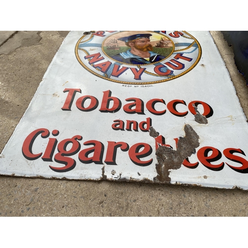 1505 - AN ORIGINAL WHITE 'PLAYERS NAVY CUT TOBACCO AND CIGARETTES' ENAMEL SIGN (76CM X 51CM)