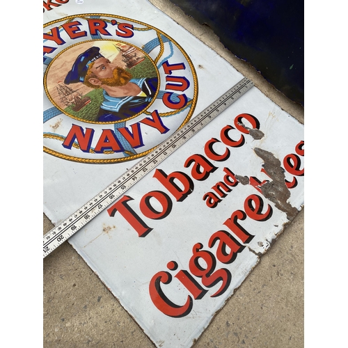 1505 - AN ORIGINAL WHITE 'PLAYERS NAVY CUT TOBACCO AND CIGARETTES' ENAMEL SIGN (76CM X 51CM)