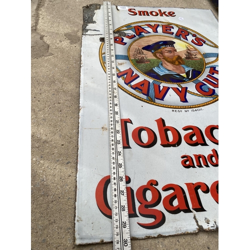 1505 - AN ORIGINAL WHITE 'PLAYERS NAVY CUT TOBACCO AND CIGARETTES' ENAMEL SIGN (76CM X 51CM)