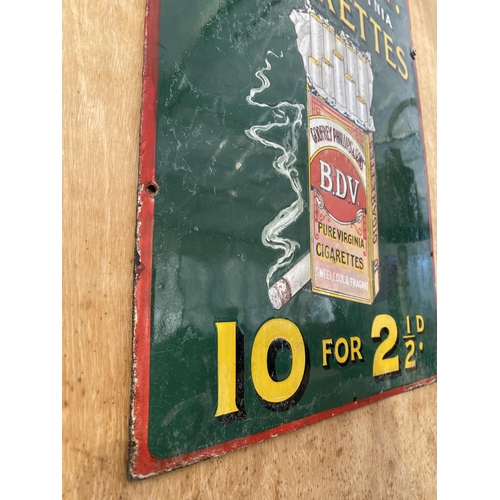 1508 - A RARE AND ORIGINAL 'BDV GOLDEN VIRGINIA CIGARETTES' ENAMEL SIGN (49CM X 34.5CM)