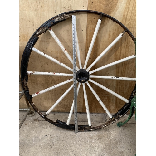 1515 - A METAL BANDED CART WHEEL WITH WOODEN SPOKES (D:102CM)