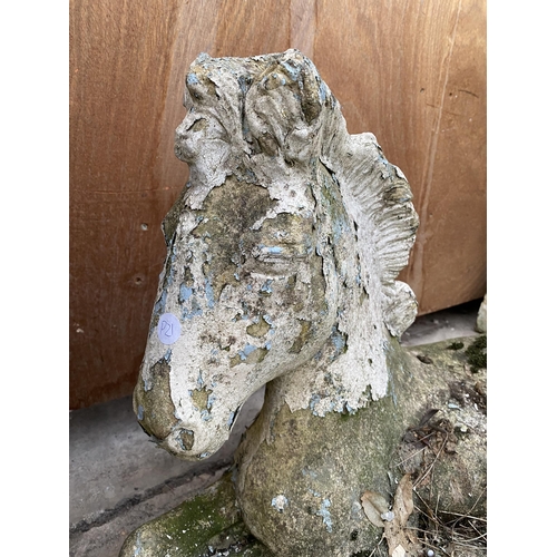 1568 - A RECONSTITUTED STONE GARDEN HORSE FIGURE