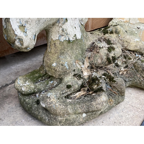 1568 - A RECONSTITUTED STONE GARDEN HORSE FIGURE