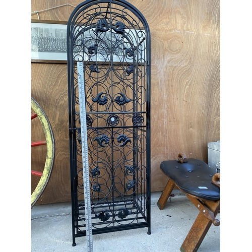 1588 - A METAL 45 SECTION WINE RACK WITH HINGED DOOR