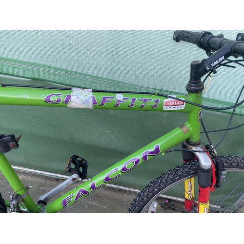 1681 - A GRAFFITI FALCON MOUNTAIN BIKE WITH FRONT SUSPENSION AND 15 SPEED GEAR SYSTEM