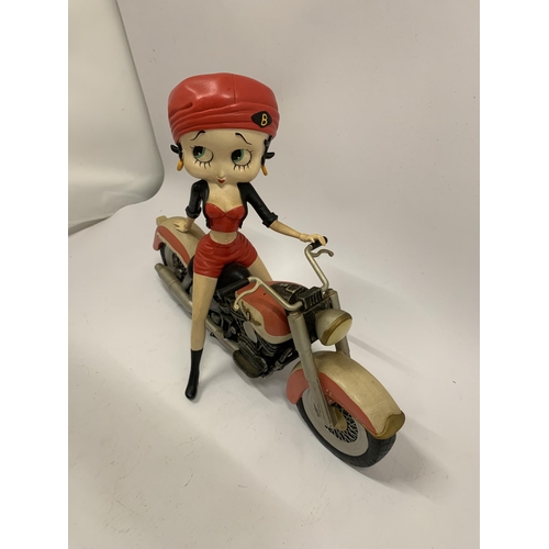 110 - A BETTY BOOP ON A MOTORBIKE MODEL HEIGHT 24CM, LENGTH 30CM