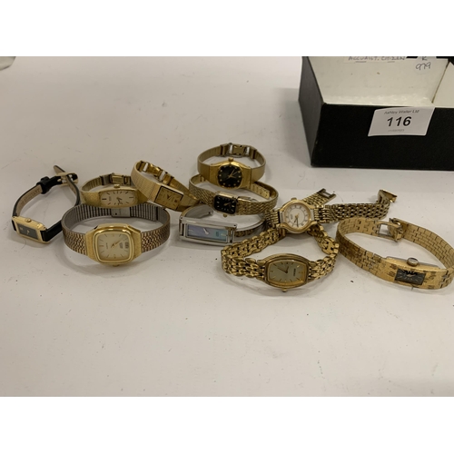 116 - A QUANTITY OF WRIST WATCHES TO INCLUDE SEIKO, ROTARY, CITIZEN, ACCURIST, ETC - 10 IN TOTAL