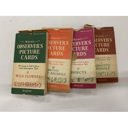 133 - FOUR WARNES OBSESRVERS PICTURE CARDS TO INCLUDE DOMESTIC ANIMALS, INSECTS, BRITISH WILD ANIMALS AND ... 